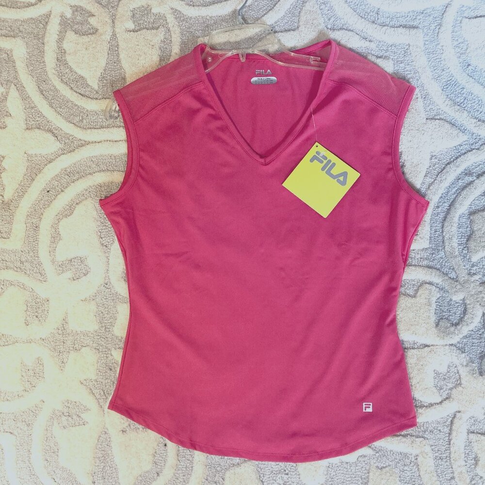 NWT Fila Women's Top, Illusion Cap Sleeves, V-Neck, Coral, Size M
